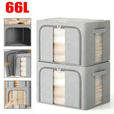 Foldable Clothes Storage Boxes with Steel Frame, Clear Window and Zip Top – Wardrobe Organisers, Grey, Set of 2