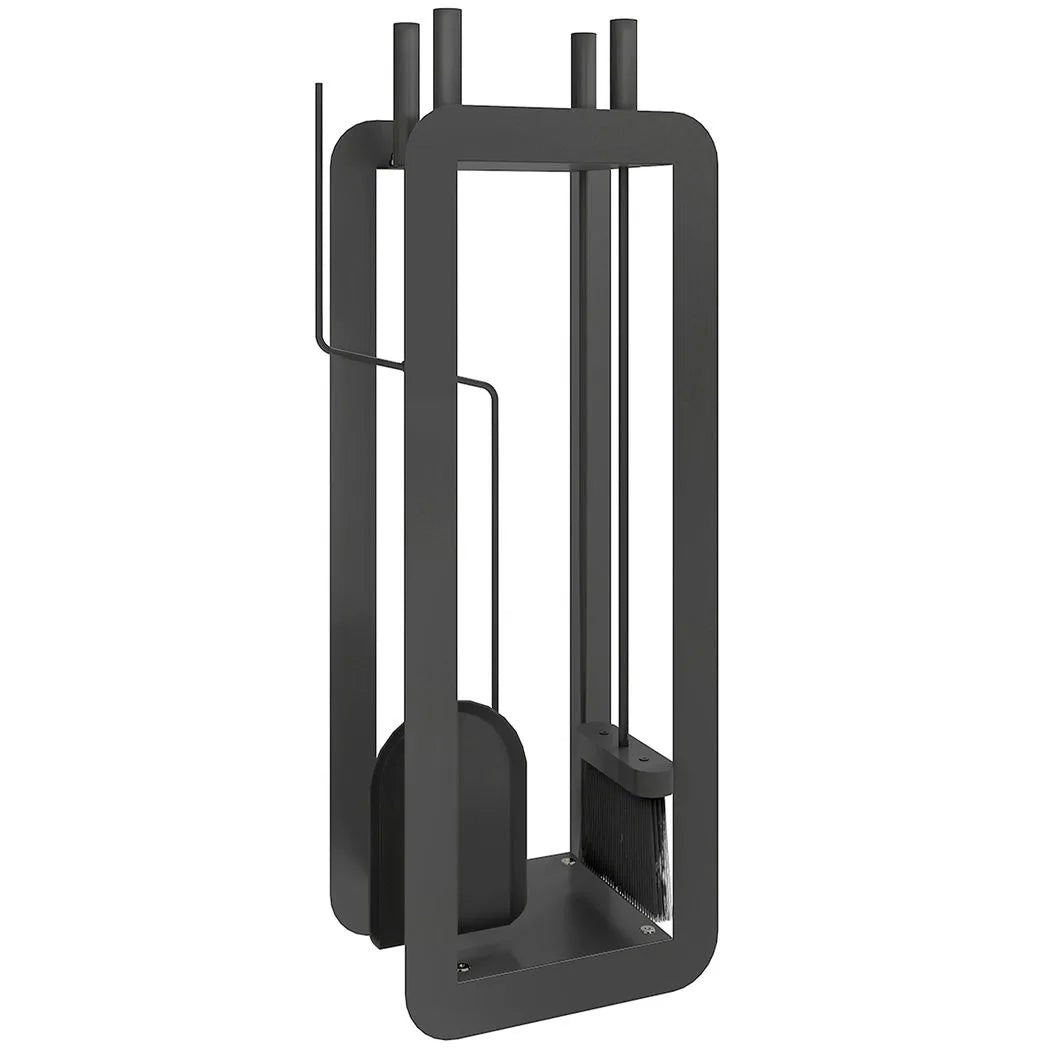 Outsunny 5-Piece Fireplace Companion Set – Brush, Shovel, Poker, Tongs and Stand, Black Metal