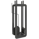 Outsunny 5-Piece Fireplace Companion Set – Brush, Shovel, Poker, Tongs and Stand, Black Metal