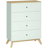 HOMCOM 4 Drawer Chest of Drawers with Black Handles – Bedroom and Living Room Storage, Light Green and Oak