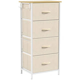 HOMCOM Chest of Drawers with 4 Fabric Drawers, 2 Hooks and Steel Frame – Tall Bedroom Storage Unit, Beige
