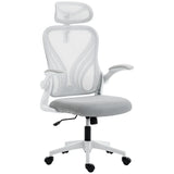 HOMCOM Ergonomic Office Chair with Foldable Backrest, 2D Headrest & Flip-Up Arms – Mesh Desk Chair, Light Grey