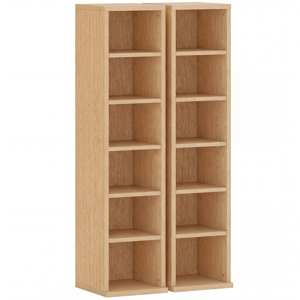 HOMCOM Set of 2 CD Storage Towers with Adjustable Shelves – Slim Media Display Rack for 204 CDs, Natural