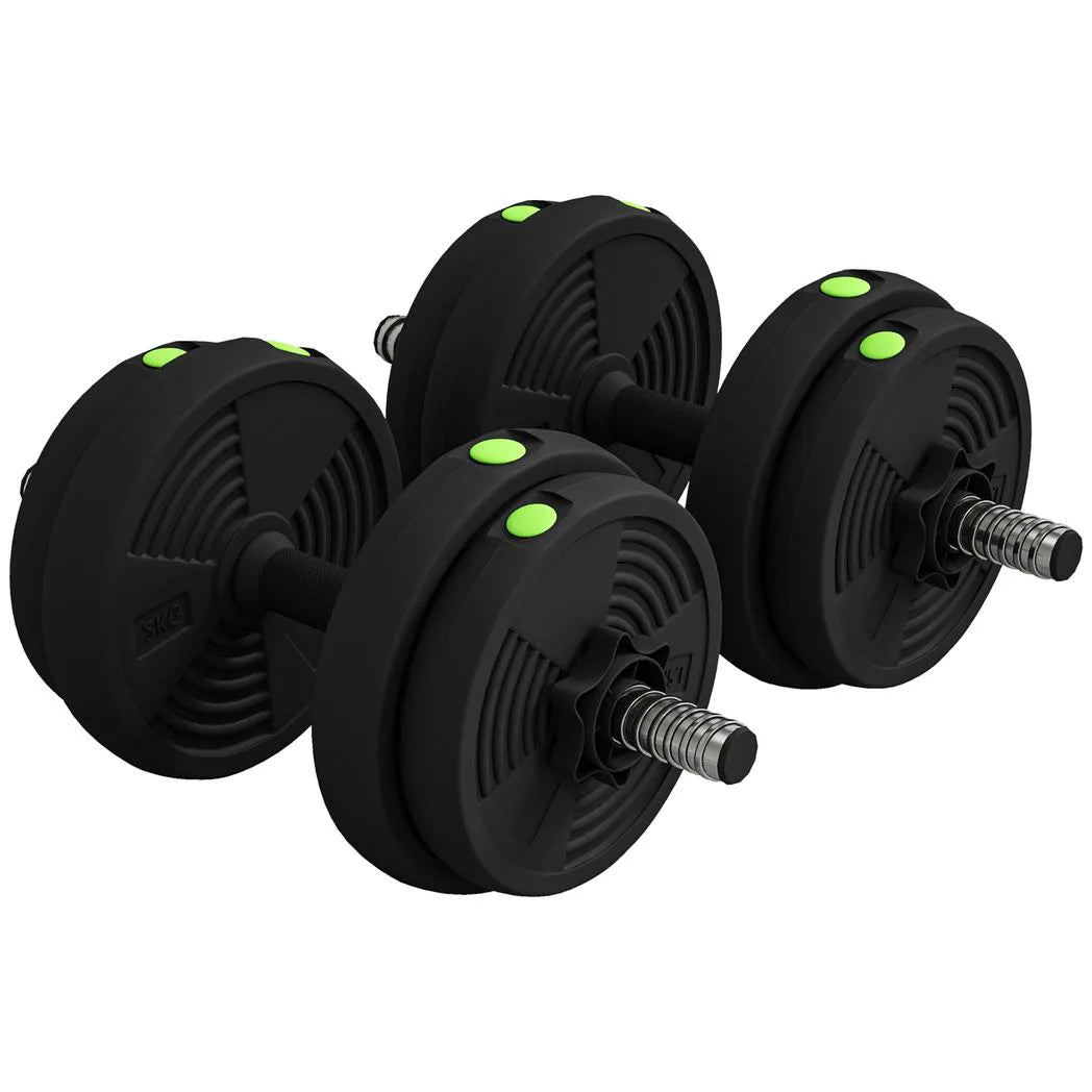 SPORTNOW 15kg Adjustable 2-in-1 Barbell & Dumbbell Set with Non-Slip Handles – Home Gym, Black and Green