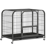 PawHut Heavy Duty Dog Crate, 93 x 58 x 76 cm – Triple Door Dog Cage with Wheels for Small to Medium Breeds