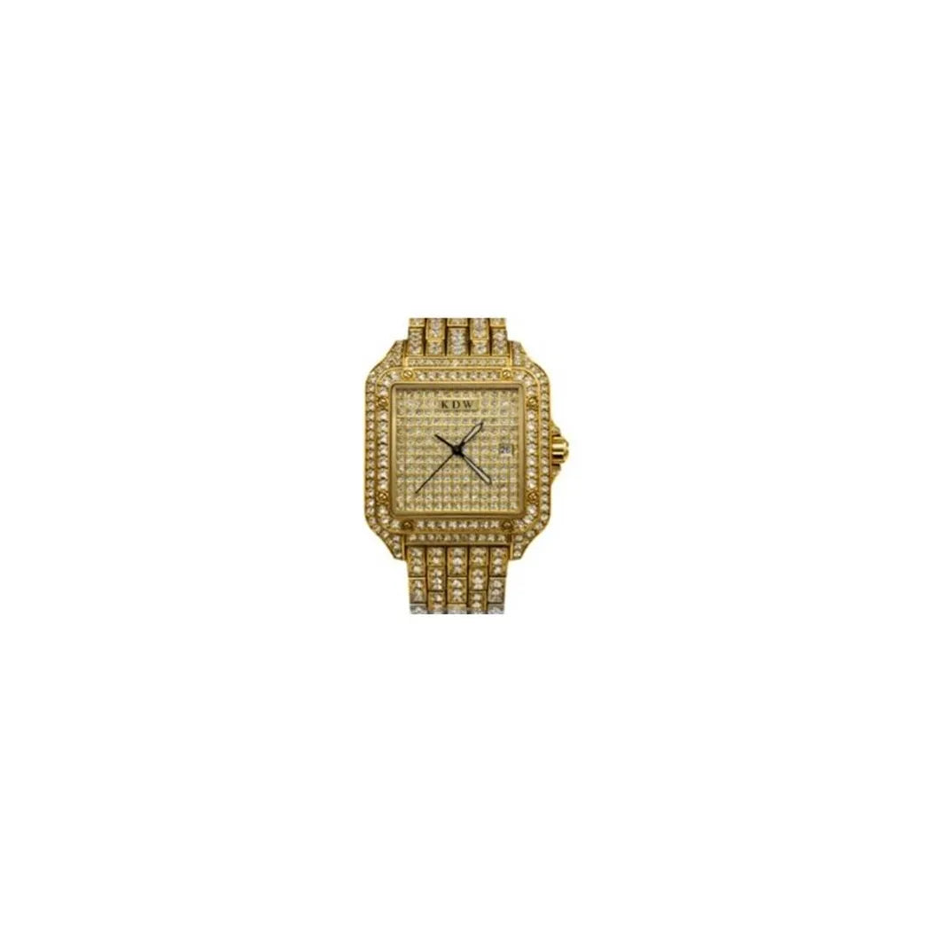 NY London Men's Bling Watch – Square Gold Dial, Gold Bracelet, Date Display