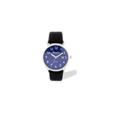 Ravel Men's Silver-Tone Dated Watch with Blue Dial and Black Faux Leather Strap