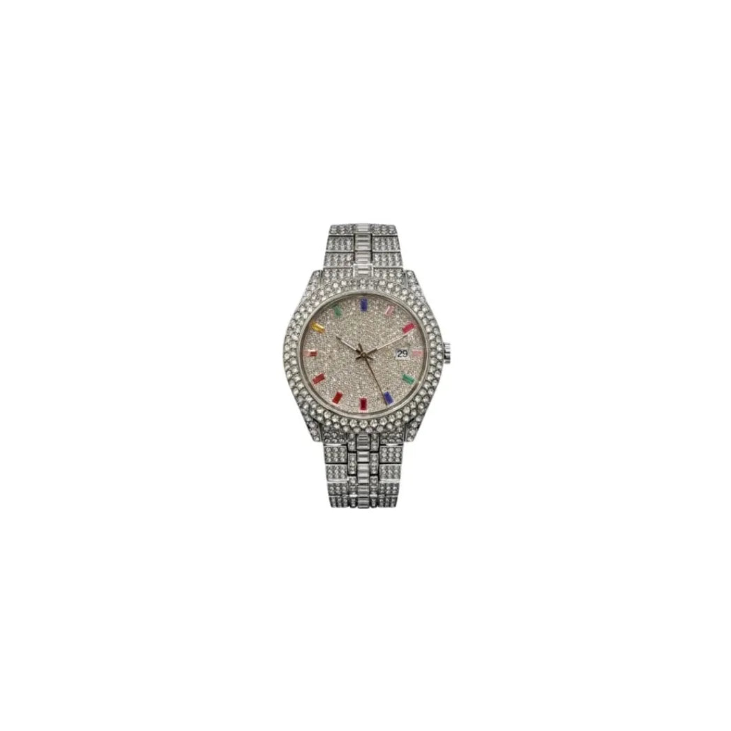 NY London Men's Bling Watch – Round Silver Dial, Silver Bracelet, Date Display
