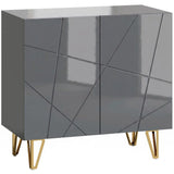 HOMCOM Modern Luxe High Gloss Sideboard with Hairpin Legs, Two Shelves – Kitchen Storage Cabinet, Grey