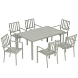 Outsunny 7 Piece Garden Dining Set – 152cm Steel Table with Parasol Hole and 6 Stackable Armchairs, Light Grey