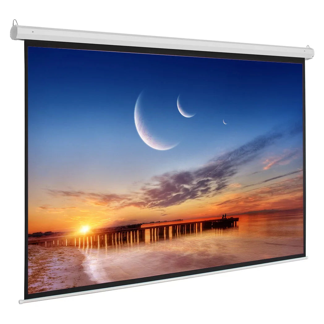 100 Inch Motorized Projector Screen with Remote Control, 16:9 Matte White – Wall & Ceiling Mount, UK 220V