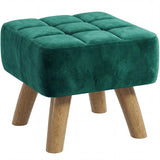 HOMCOM Velvet Square Padded Footstool with Wooden Legs – Leg Rest & Vanity Stool, Dark Green