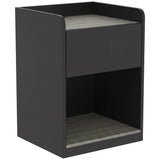 HOMCOM Modern Slim Bedside Table with Drawer, Shelf & Cable Holes – Nightstand, Black and Grey Wood Effect