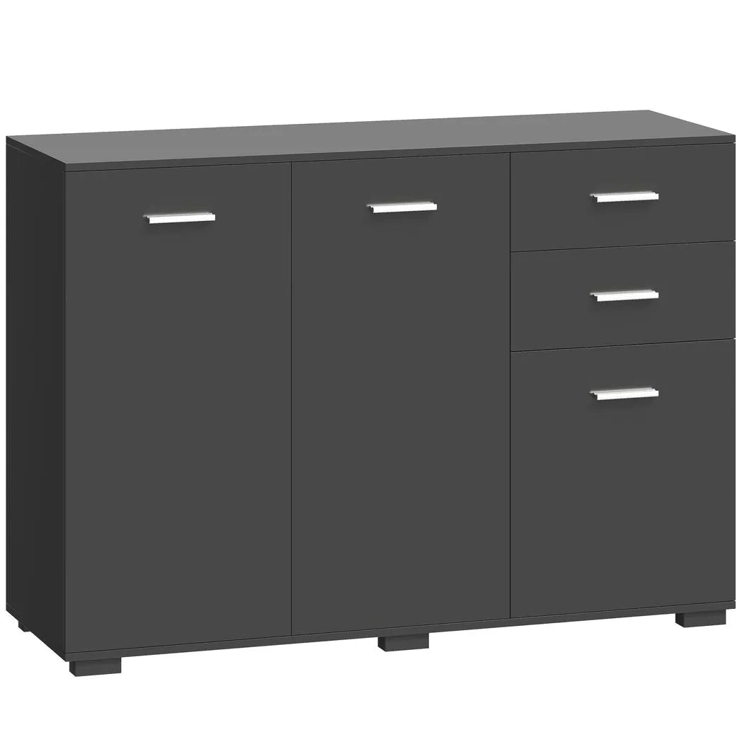 HOMCOM Modern Sideboard with 2 Drawers, 3 Doors and Adjustable Shelves – Kitchen and Dining Storage Cabinet, Black