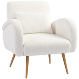 HOMCOM Teddy Fleece Accent Chair with Metal Legs and Curved Armrests – Living Room Armchair, Cream White