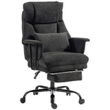 HOMCOM Heavy Duty Office Chair with Lumbar Support, Spring Cushion and Footrest, 180kg – Reclining Linen Desk Chair, Black