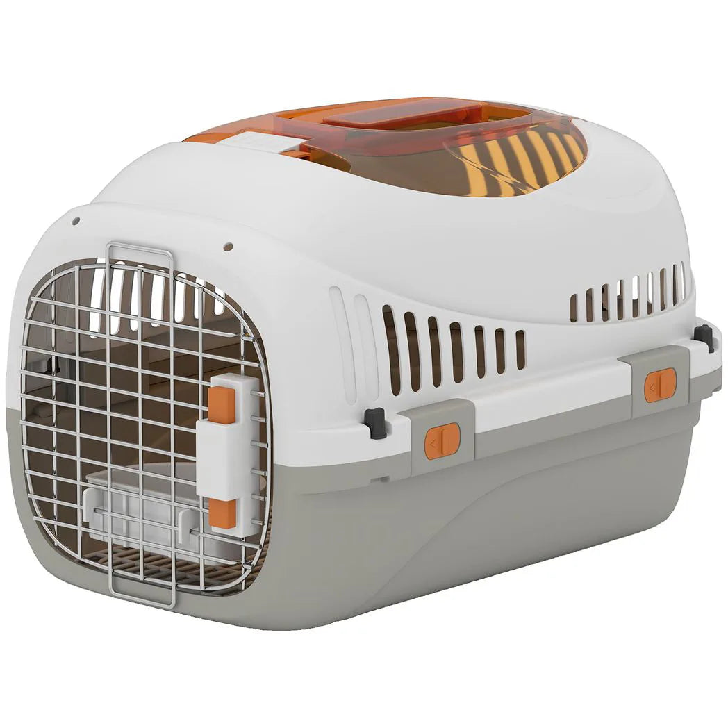 PawHut Hard Shell Pet Carrier for Cats and Small Dogs up to 4kg – Steel Door, Secure Lock, Feed Bowl