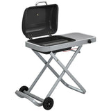 Outsunny Foldable Portable Gas BBQ Grill – 2.5kW with Lid Thermometer, Side Table, Grease Box and Wheels, Black