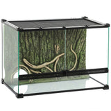 PawHut Reptile Glass Terrarium with Stone Background, Front Ventilation and Knob Lock, 50 x 30 x 35 cm, Black