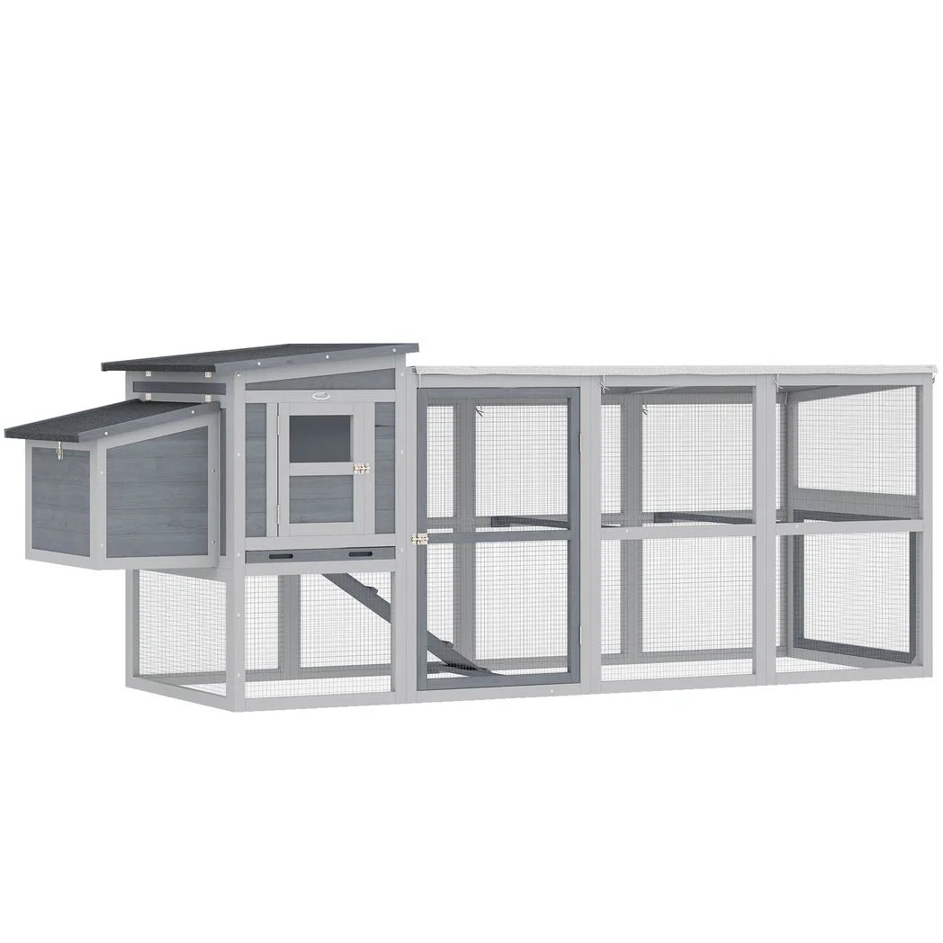 PawHut Large Chicken Coop with Covered Run, Nesting Box and Pull-Out Tray – Wooden Hen House, Asphalt Roof
