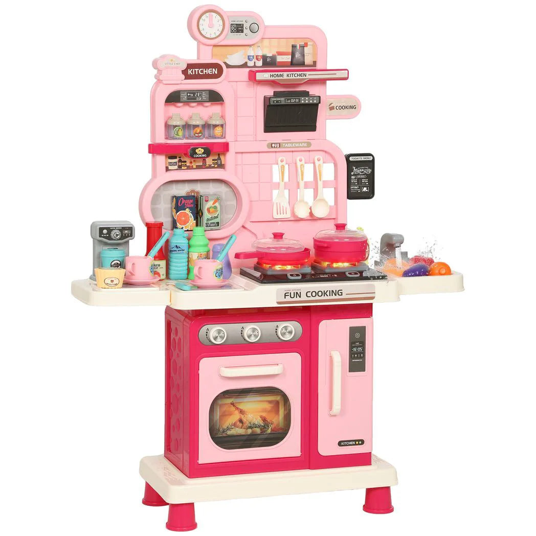 AIYAPLAY 33-Piece Play Kitchen with Lights, Sounds, Storage and Circulating Water Sink – Ages 3-6, Pink
