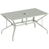 Outsunny Rectangular Garden Dining Table for 6 with Parasol Hole, Galvanised Steel, 150 x 90cm, Light Grey
