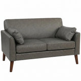 HOMCOM 2 Seater Sofa with Solid Wood Legs and 2 Pillows – Compact 132 cm Loveseat, Grey