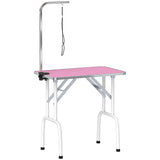 PawHut Foldable Dog Grooming Table with Adjustable Arm, Non-Slip Rubber Top and Noose – Pet Drying Table, 81cm, Pink