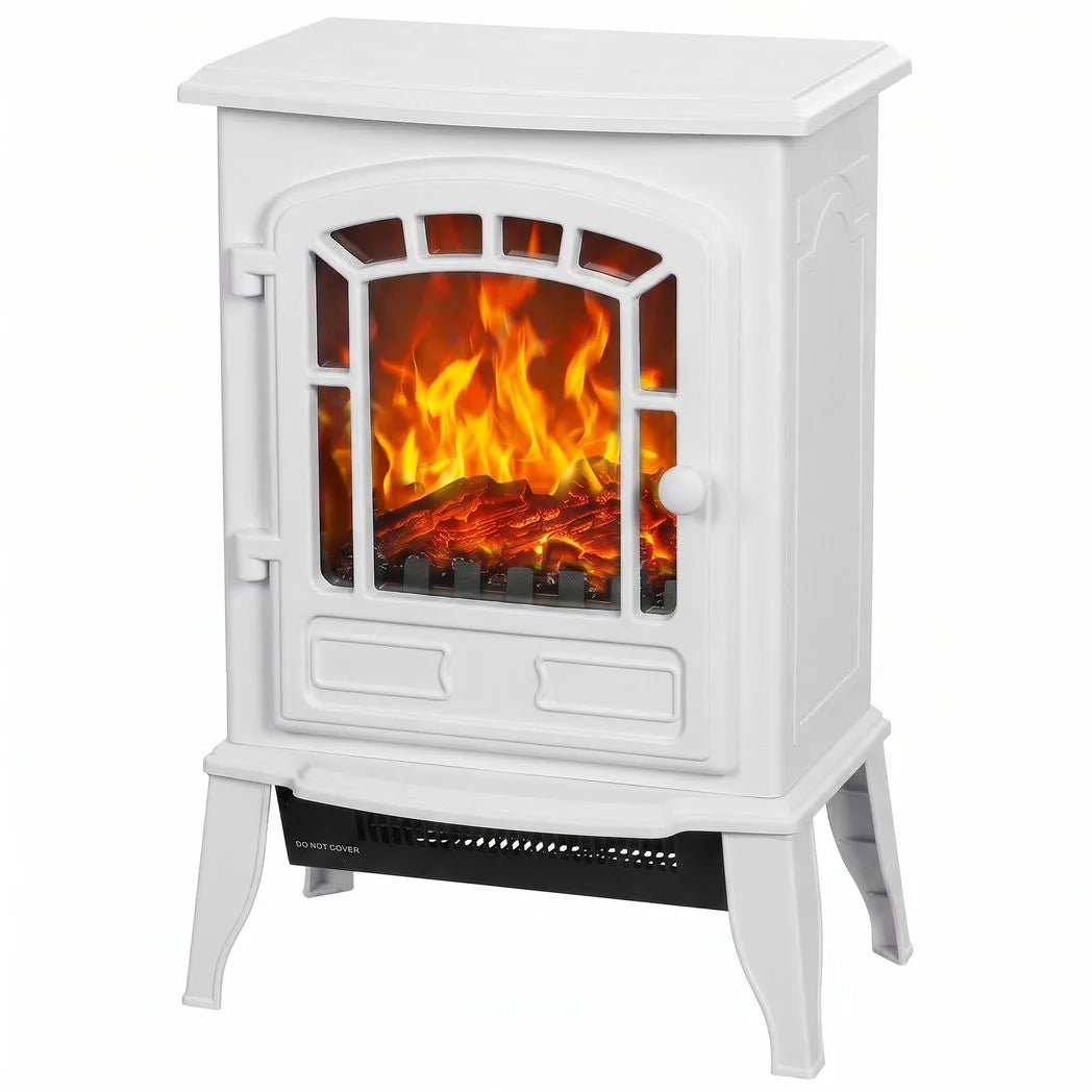 HOMCOM Electric Fireplace Stove, 1000W/2000W Freestanding Fire with LED Flame Effect & Thermostat – White