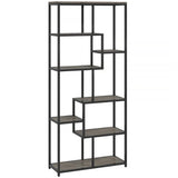 HOMCOM Seven-Tier Geometric Bookcase with Asymmetrical Open Shelves and Anti-Tipping Device – Grey and Black
