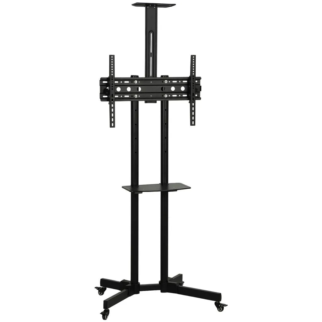 HOMCOM Mobile TV Stand on Wheels for 32–75 Inch Screens – Tilt, Height Adjustable Rolling TV Cart, Black