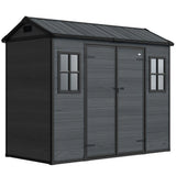 Outsunny 8 x 4ft Wood-Effect Resin Garden Shed with Floor, Windows & Lockable Doors – Outdoor Storage, Dark Grey