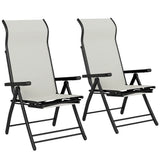 Outsunny Reclining Garden Chairs Set of 2 – 5-Position Folding Sun Loungers with Retractable Footrest, Light Grey