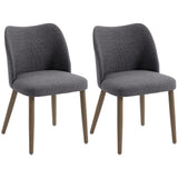 HOMCOM Set of 2 Linen Dining Chairs with Curved Backrest & Rubberwood Legs – Padded Kitchen Chairs, Dark Grey