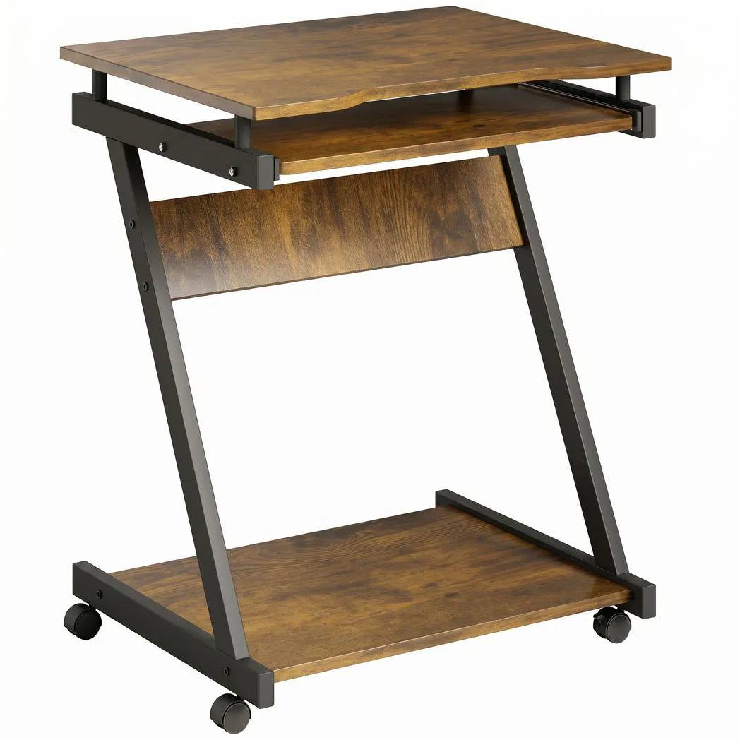 HOMCOM Movable Computer Desk with 4 Wheels and Keyboard Tray – Compact Home Office Workstation with Shelf