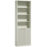 HOMCOM Slim 6-Tier Bookcase with Double-Door Cabinet and Anti-Tip Hardware – Adjustable Shelf, Light Green