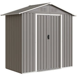 Outsunny 6.5 x 3.5ft Galvanised Metal Garden Shed with Double Doors and Vents, Light Grey