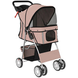 PawHut Foldable Dog Pram with Reflective Strips, 360° Swivel Wheels and Dual Brakes – Pet Stroller, Brown