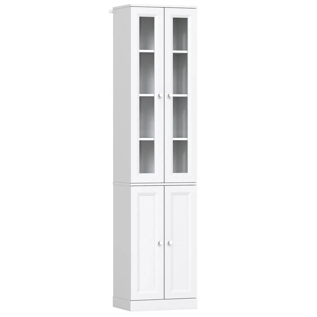 HOMCOM Tall Bathroom Storage Cabinet with 6 Tiers, Adjustable Shelf and 4 Soft-Close Doors – Slim Floor Cabinet, White