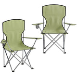 Outsunny Folding Camping Chairs Set of 2 with Cup Holders & Carry Bag – Portable Outdoor Camp Chairs, Green