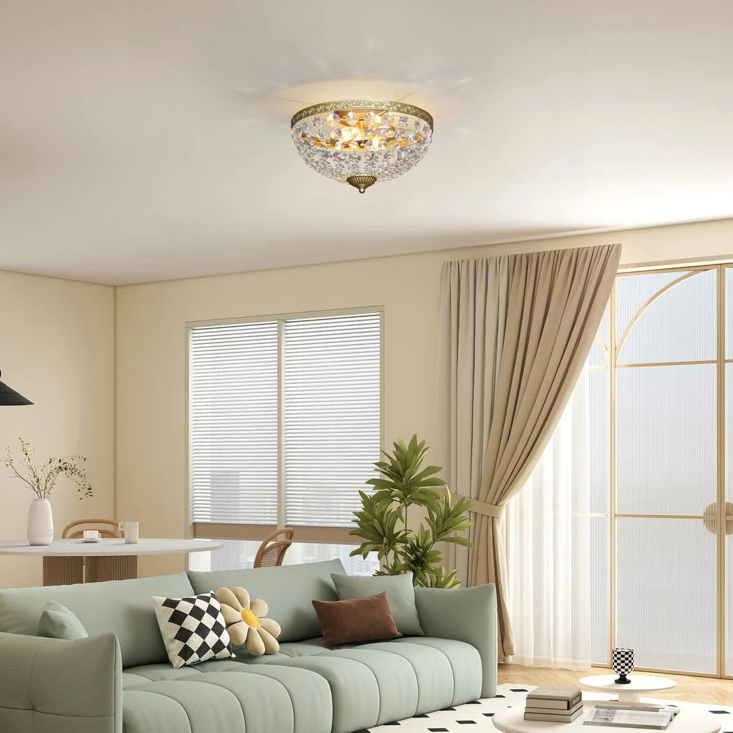 HOMCOM 2-Light Crystal Chandelier Flush Mount Ceiling Light with 168 Octagonal Beads – Vintage, Gold Tone