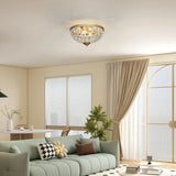 HOMCOM 2-Light Crystal Chandelier Flush Mount Ceiling Light with 168 Octagonal Beads – Vintage, Gold Tone
