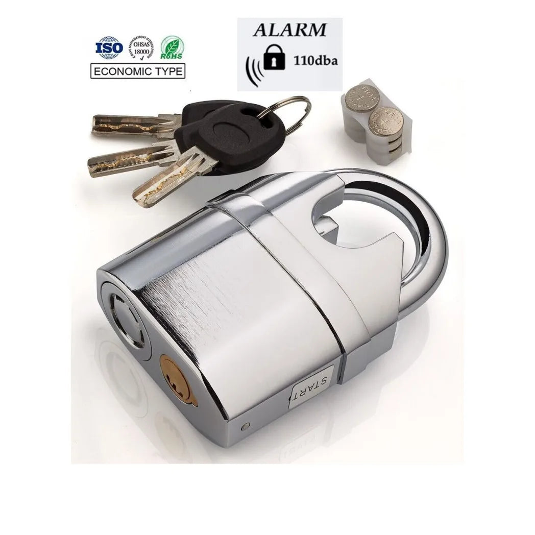 Heavy Duty Waterproof Alarm Padlock with 110dB Siren & 3 Keys – Outdoor Security Lock for Sheds and Gates
