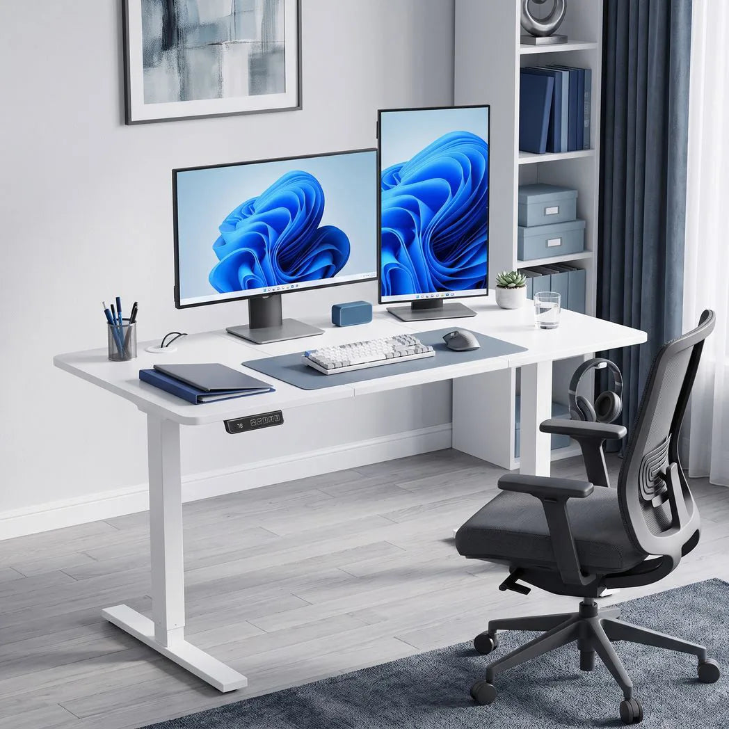 HOMCOM Electric Standing Desk with Memory Presets, LED Display & Cable Holes – Height Adjustable, White