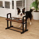 PawHut Raised Dog Bowls with Stand, 4 Adjustable Heights & 3 Angles, 2 x 1.2L Stainless Steel Feeder, Brown