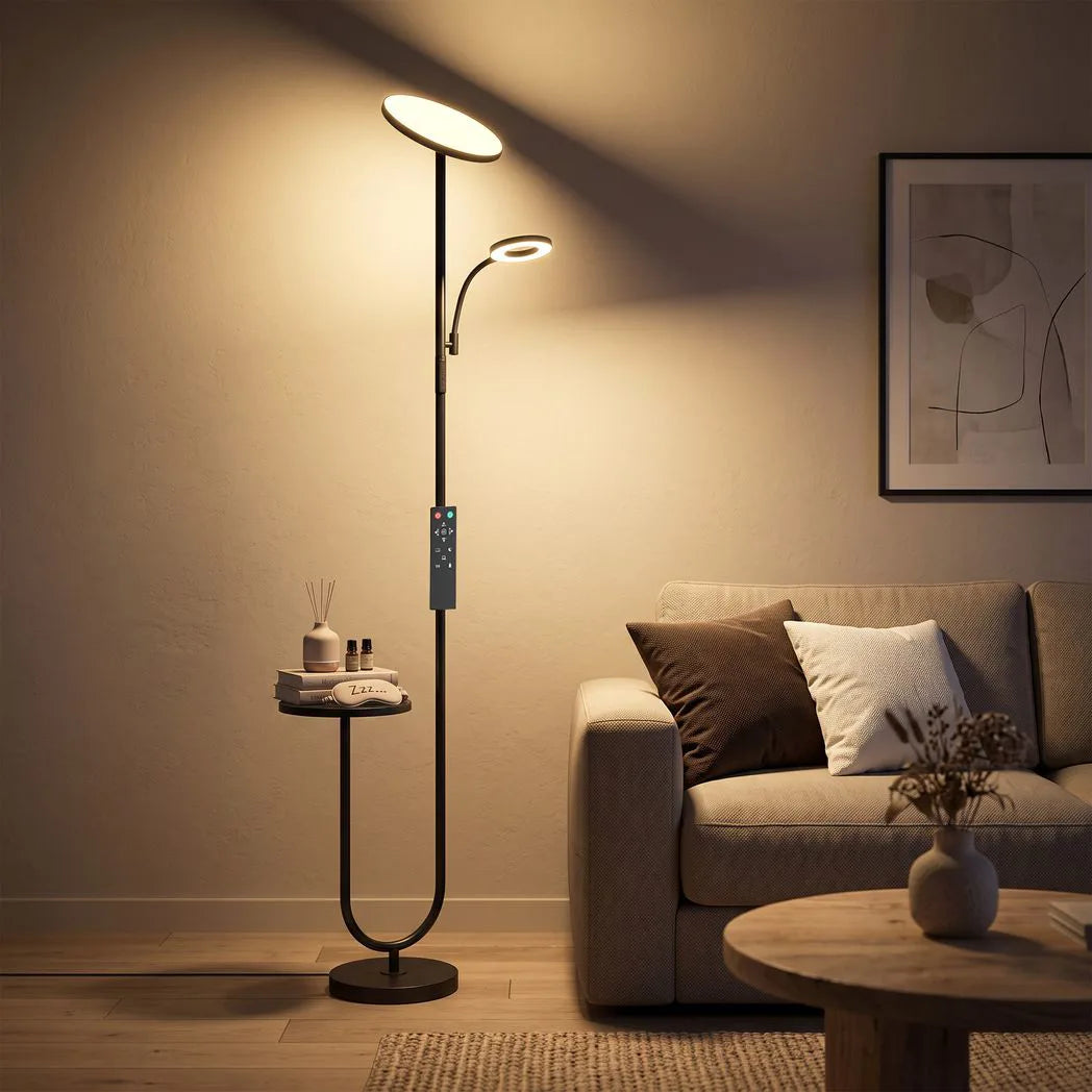 HOMCOM Uplighter Floor Lamp with Table and Reading Light