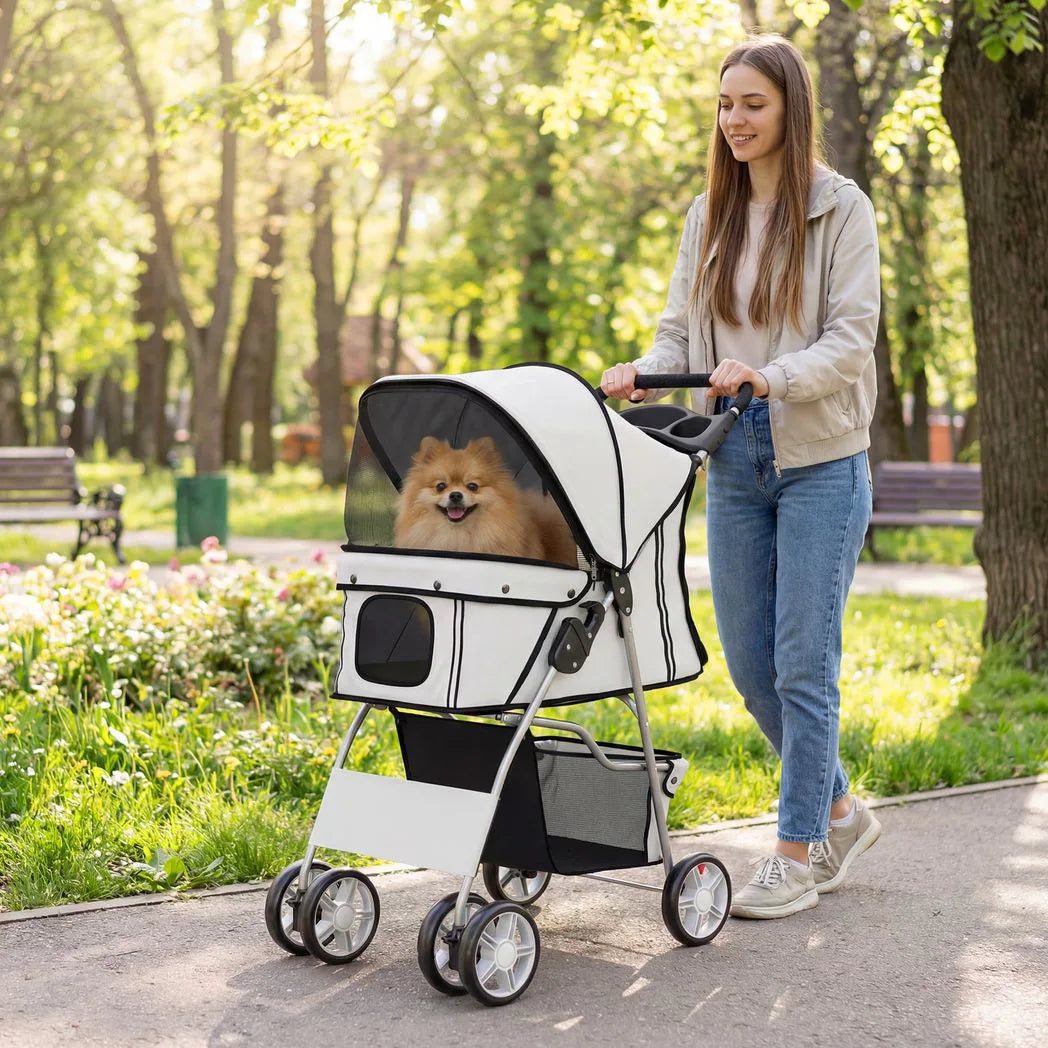PawHut Dog Pram with Reflective Strips and 360° Swivel Wheels – Foldable Pet Stroller, Grey