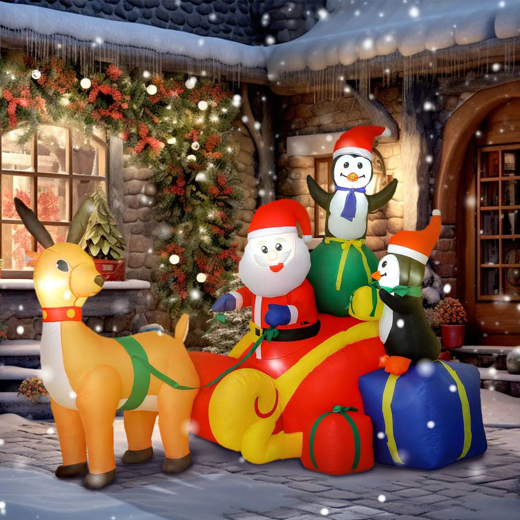 Outsunny 6ft Inflatable Santa Sleigh Christmas Decoration with Built-In LEDs – Outdoor Blow-Up Display
