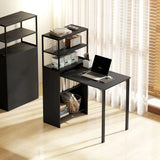 HOMCOM Folding Shelf and Work Table – 2-in-1 4-Tier Bookshelf and Desk with Steel Frame, Space-Saving, Black