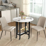 HOMCOM Folding Drop Leaf Dining Table with Open Shelf and Lockable Wheels – Space-Saving, White Marble
